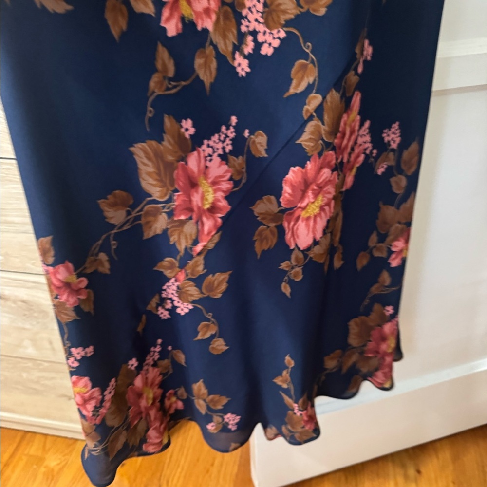 Reformation Navy Maxi Dress with Pink and Brown Floral Print - Picture 5 of 6